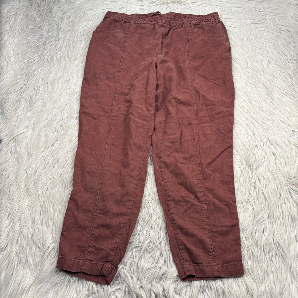 Old Navy Women's L Brown Tapered Leg Pull On Linen Blend Pants Summer Beach